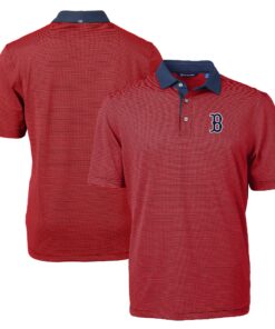 Men's Boston Red Sox Cutter & Buck Red/Navy Virtue Eco Pique Micro Stripe Recycled Big & Tall Polo