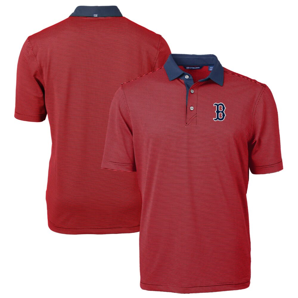 Men's Boston Red Sox Cutter & Buck Red/Navy Virtue Eco Pique Micro Stripe Recycled Polo