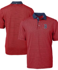 Men's Boston Red Sox Cutter & Buck Red/Navy Virtue Eco Pique Micro Stripe Recycled Polo