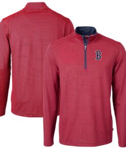 Men's Boston Red Sox Cutter & Buck Red/Navy Virtue Eco Pique Micro Stripe Recycled Quarter-Zip Pullover Top