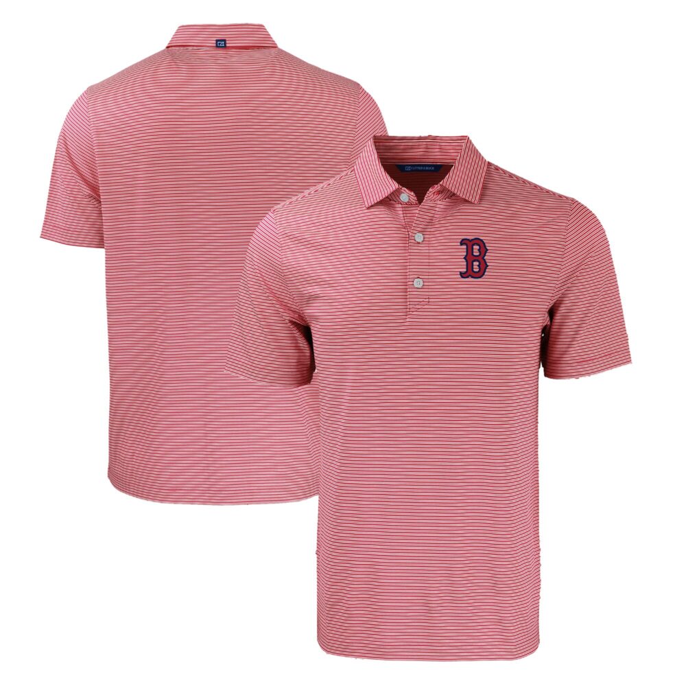Men's Boston Red Sox  Cutter & Buck Red/White Big & Tall Forge Eco Double Stripe Stretch Recycled Polo