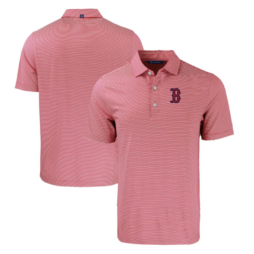 Men's Boston Red Sox  Cutter & Buck Red/White Forge Eco Double Stripe Stretch Recycled Polo