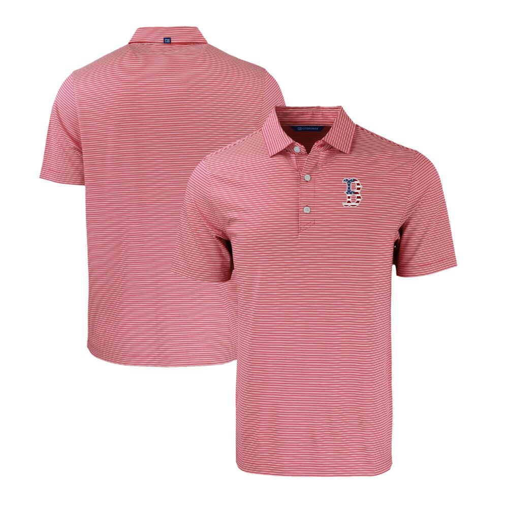 Men's Boston Red Sox  Cutter & Buck Red/White Stars & Stripes Big & Tall Forge Eco Double Stripe Stretch Recycled Polo