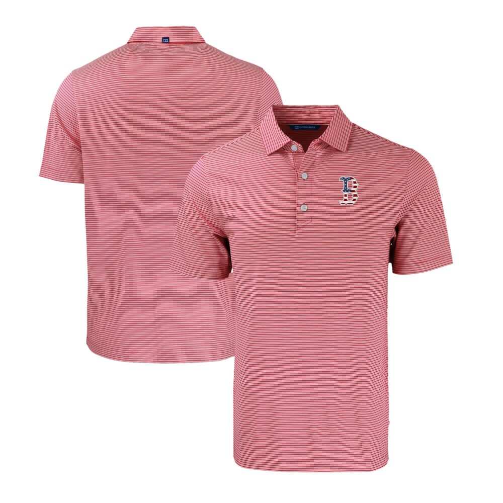 Men's Boston Red Sox  Cutter & Buck Red/White Stars & Stripes Forge Eco Double Stripe Stretch Recycled Polo
