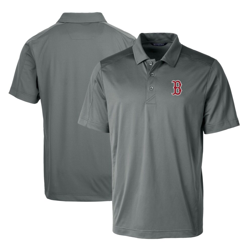 Men's Boston Red Sox Cutter & Buck Steel Prospect Textured Stretch Big & Tall Polo
