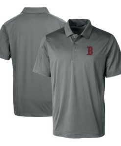 Men's Boston Red Sox Cutter & Buck Steel Prospect Textured Stretch Polo