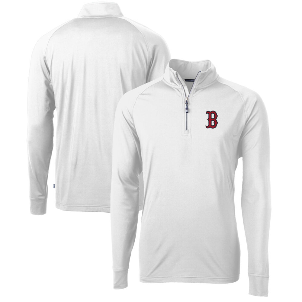 Men's Boston Red Sox  Cutter & Buck White Adapt Eco Knit Stretch Recycled Quarter-Zip Pullover Top