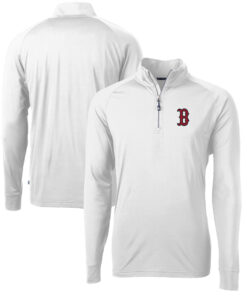 Men's Boston Red Sox  Cutter & Buck White Adapt Eco Knit Stretch Recycled Quarter-Zip Pullover Top