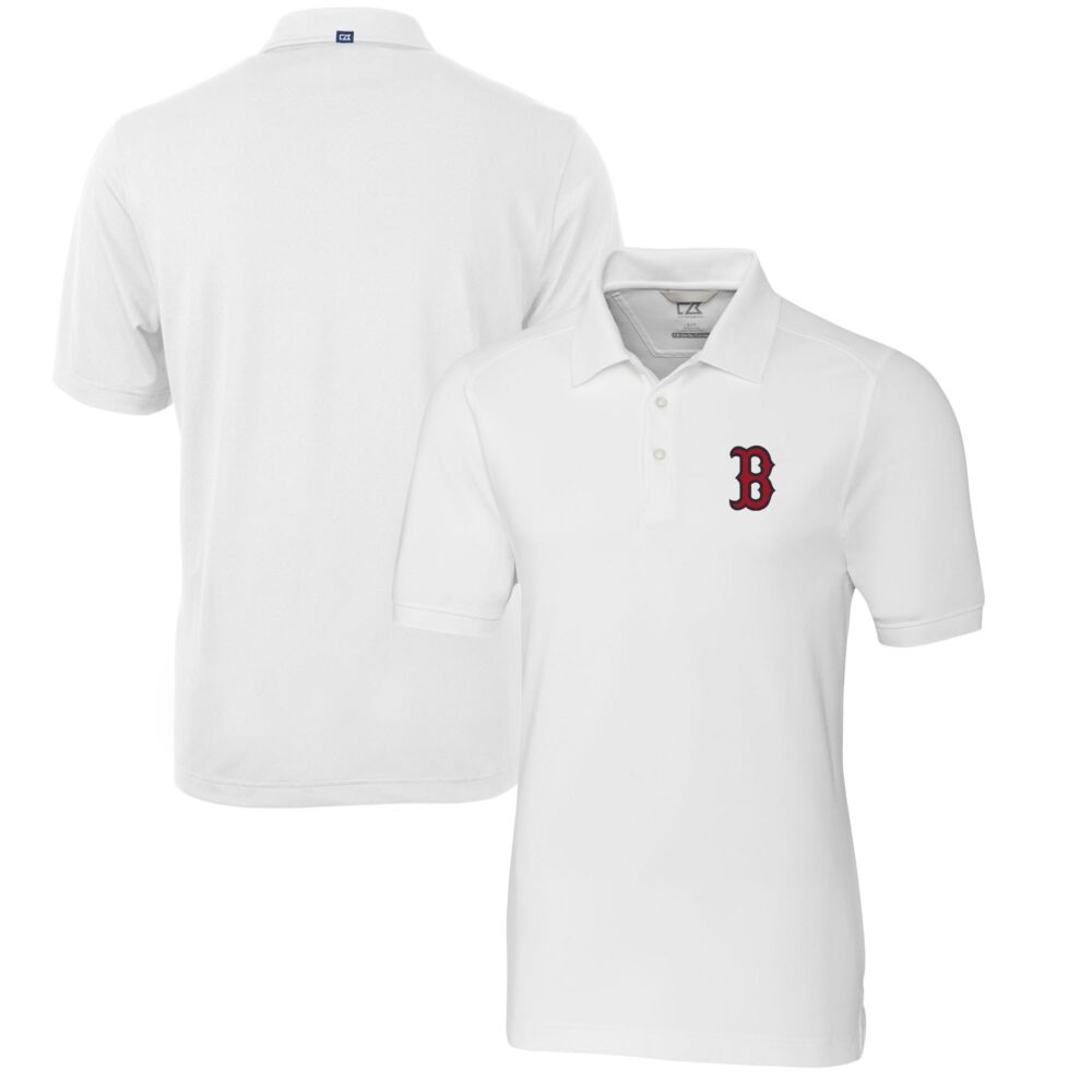 Men's Boston Red Sox  Cutter & Buck White Big & Tall Advantage Tri-Blend Pique Polo