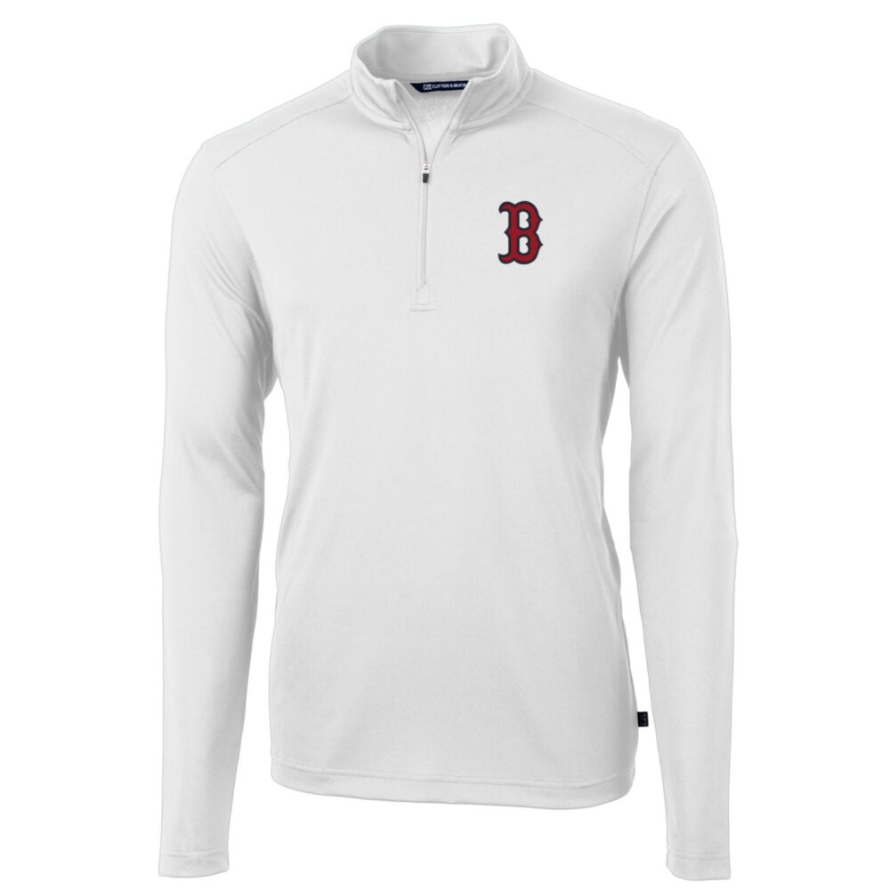 Men's Boston Red Sox Cutter & Buck White Big & Tall Virtue Eco Pique Quarter-Zip Pullover Jacket