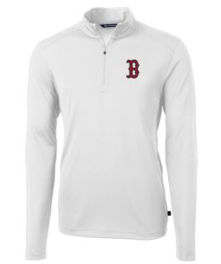 Men's Boston Red Sox Cutter & Buck White Big & Tall Virtue Eco Pique Quarter-Zip Pullover Jacket