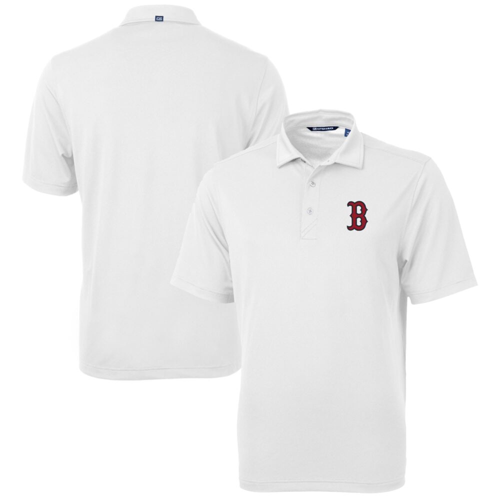 Men's Boston Red Sox  Cutter & Buck White Big & Tall Virtue Eco Pique Recycled Polo