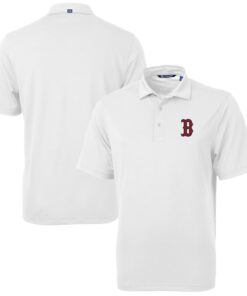 Men's Boston Red Sox  Cutter & Buck White Big & Tall Virtue Eco Pique Recycled Polo