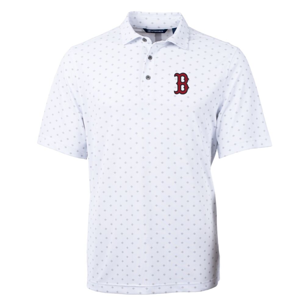 Men's Boston Red Sox Cutter & Buck White Big & Tall Virtue Eco Pique Tile Print Polo