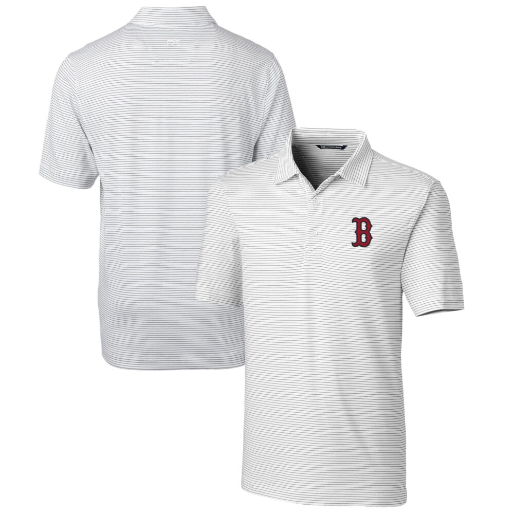 Men's Boston Red Sox  Cutter & Buck White Forge Pencil Stripe Stretch Polo