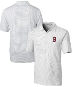 Men's Boston Red Sox  Cutter & Buck White Forge Pencil Stripe Stretch Polo
