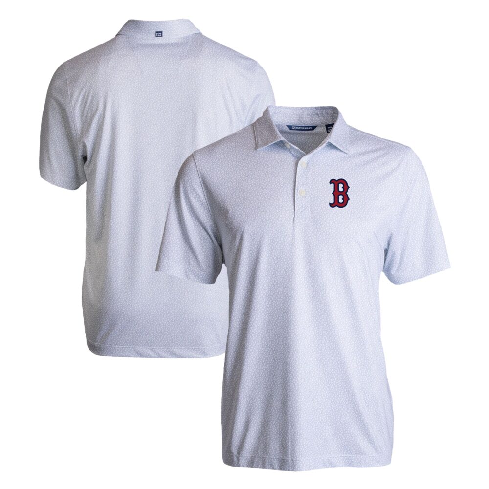 Men's Boston Red Sox  Cutter & Buck White Pike Eco Pebble Print Stretch Recycled Polo