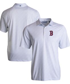 Men's Boston Red Sox  Cutter & Buck White Pike Eco Pebble Print Stretch Recycled Polo