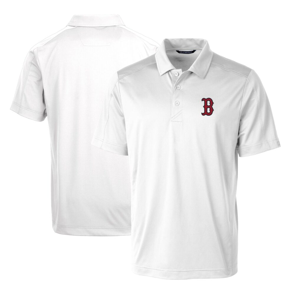 Men's Boston Red Sox Cutter & Buck White Prospect Textured Stretch Polo