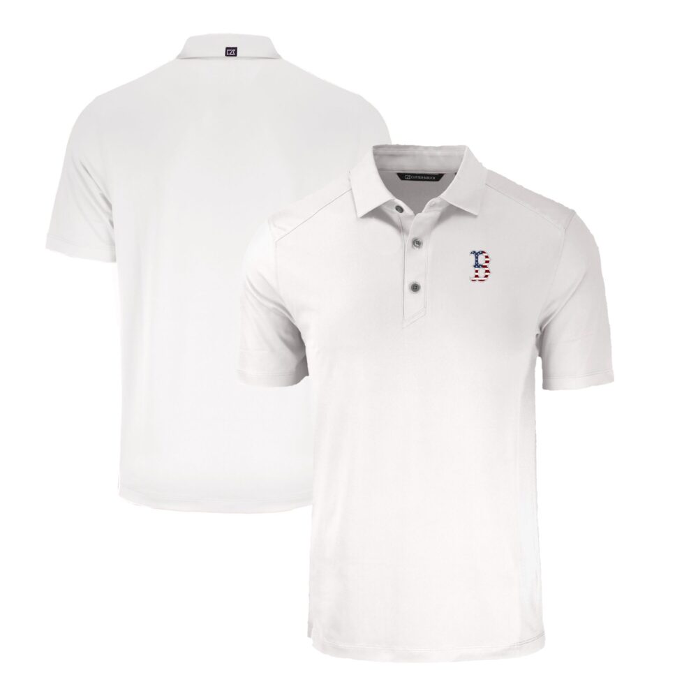 Men's Boston Red Sox  Cutter & Buck White Stars & Stripes Forge Eco Stretch Recycled Polo