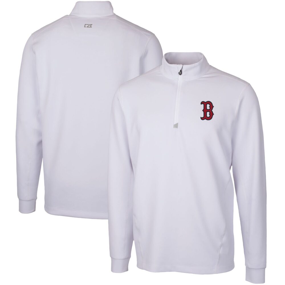 Men's Boston Red Sox  Cutter & Buck White Traverse Stretch Quarter-Zip Pullover Top