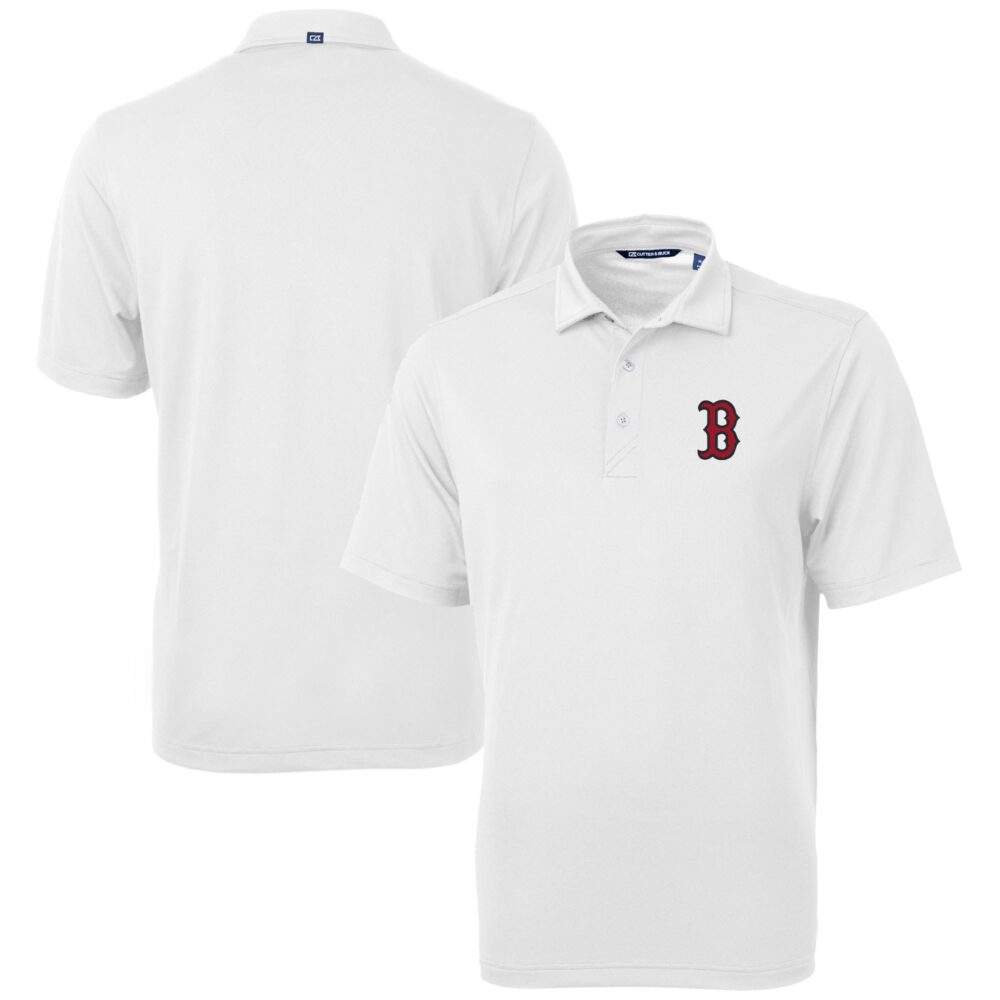Men's Boston Red Sox  Cutter & Buck White Virtue Eco Pique Recycled Polo