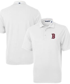 Men's Boston Red Sox  Cutter & Buck White Virtue Eco Pique Recycled Polo