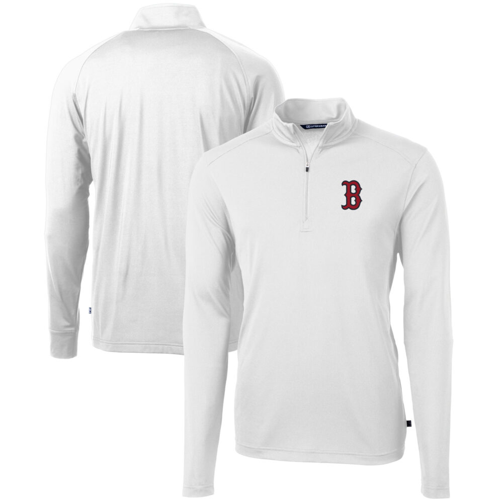 Men's Boston Red Sox  Cutter & Buck White Virtue Eco Pique Recycled Quarter-Zip Pullover Top