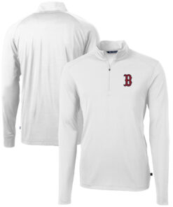 Men's Boston Red Sox  Cutter & Buck White Virtue Eco Pique Recycled Quarter-Zip Pullover Top