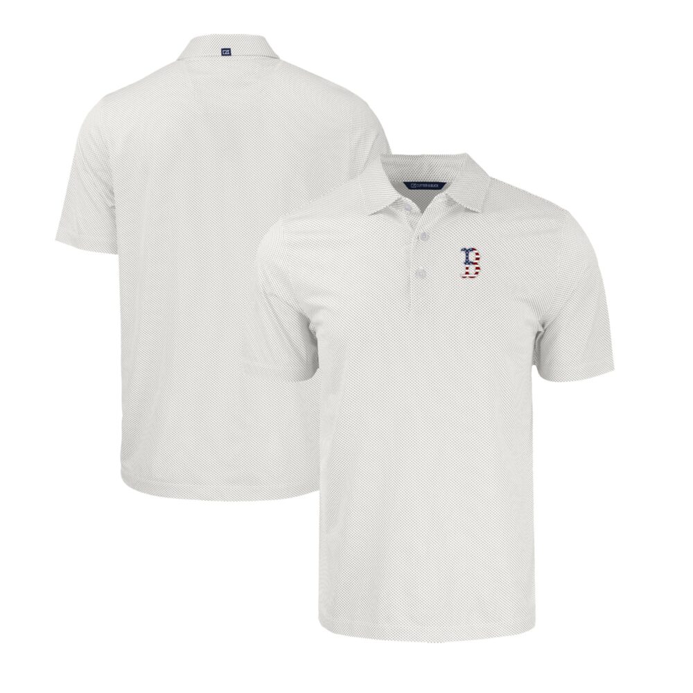 Men's Boston Red Sox  Cutter & Buck White/Gray Stars & Stripes Big & Tall Pike Eco Symmetry Print Stretch Recycled Polo