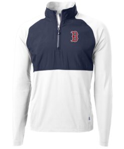 Men's Boston Red Sox Cutter & Buck White/Navy Adapt Eco Knit Hybrid Recycled Quarter-Zip Pullover Jacket