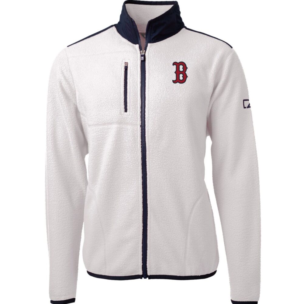 Men's Boston Red Sox Cutter & Buck White/Navy Cascade Eco Sherpa Fleece Full-Zip Jacket