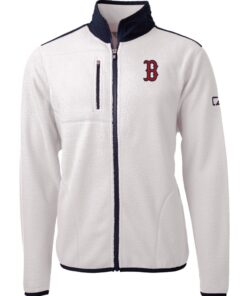 Men's Boston Red Sox Cutter & Buck White/Navy Cascade Eco Sherpa Fleece Full-Zip Jacket