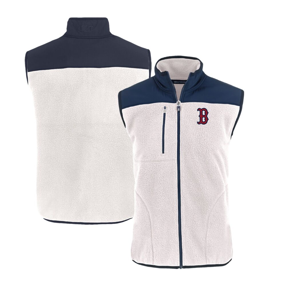 Men's Boston Red Sox  Cutter & Buck White/Navy Cascade Eco Sherpa Fleece Full-Zip Vest