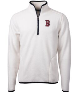 Men's Boston Red Sox Cutter & Buck White/Navy Cascade Eco Sherpa Fleece Quarter-Zip Pullover Jacket