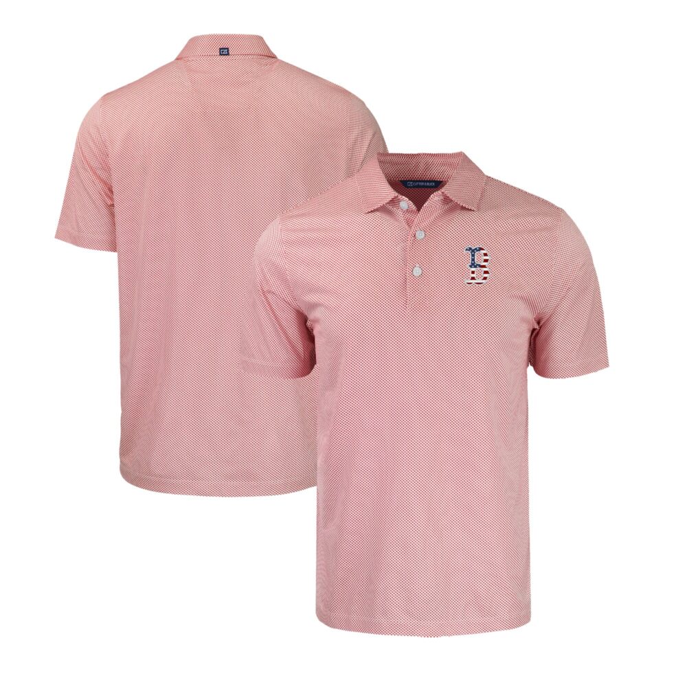 Men's Boston Red Sox  Cutter & Buck White/Red Stars & Stripes Pike Eco Symmetry Print Stretch Recycled Polo