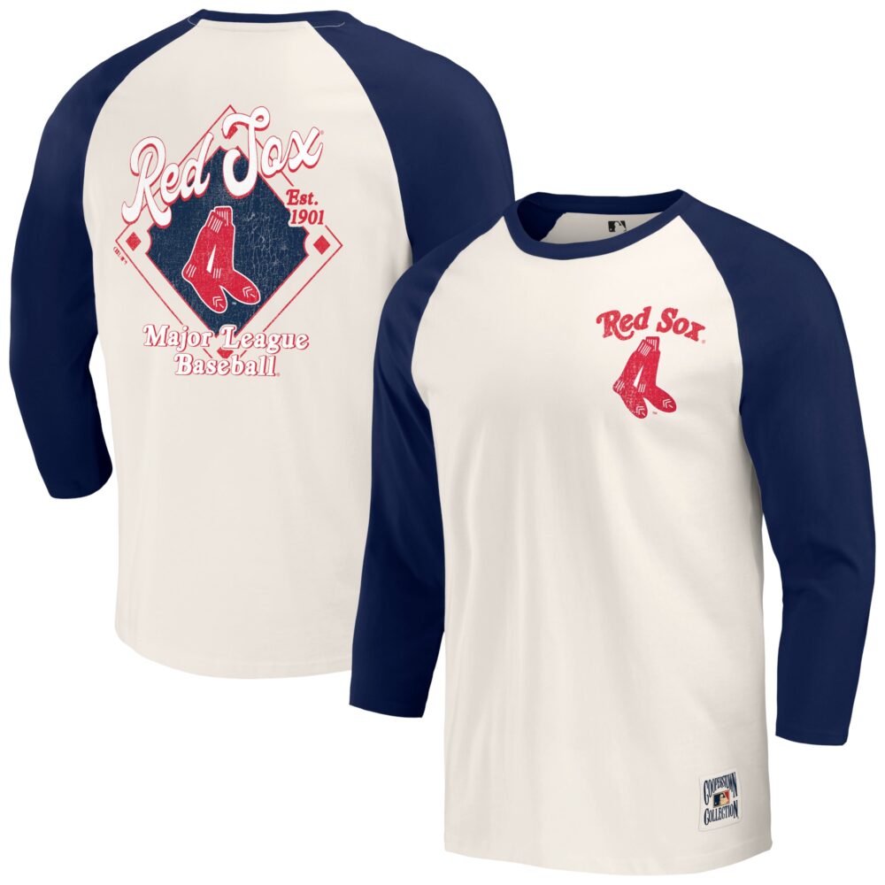Men's Boston Red Sox Darius Rucker Collection by  Navy/White Cooperstown Collection Raglan 3/4-Sleeve T-Shirt