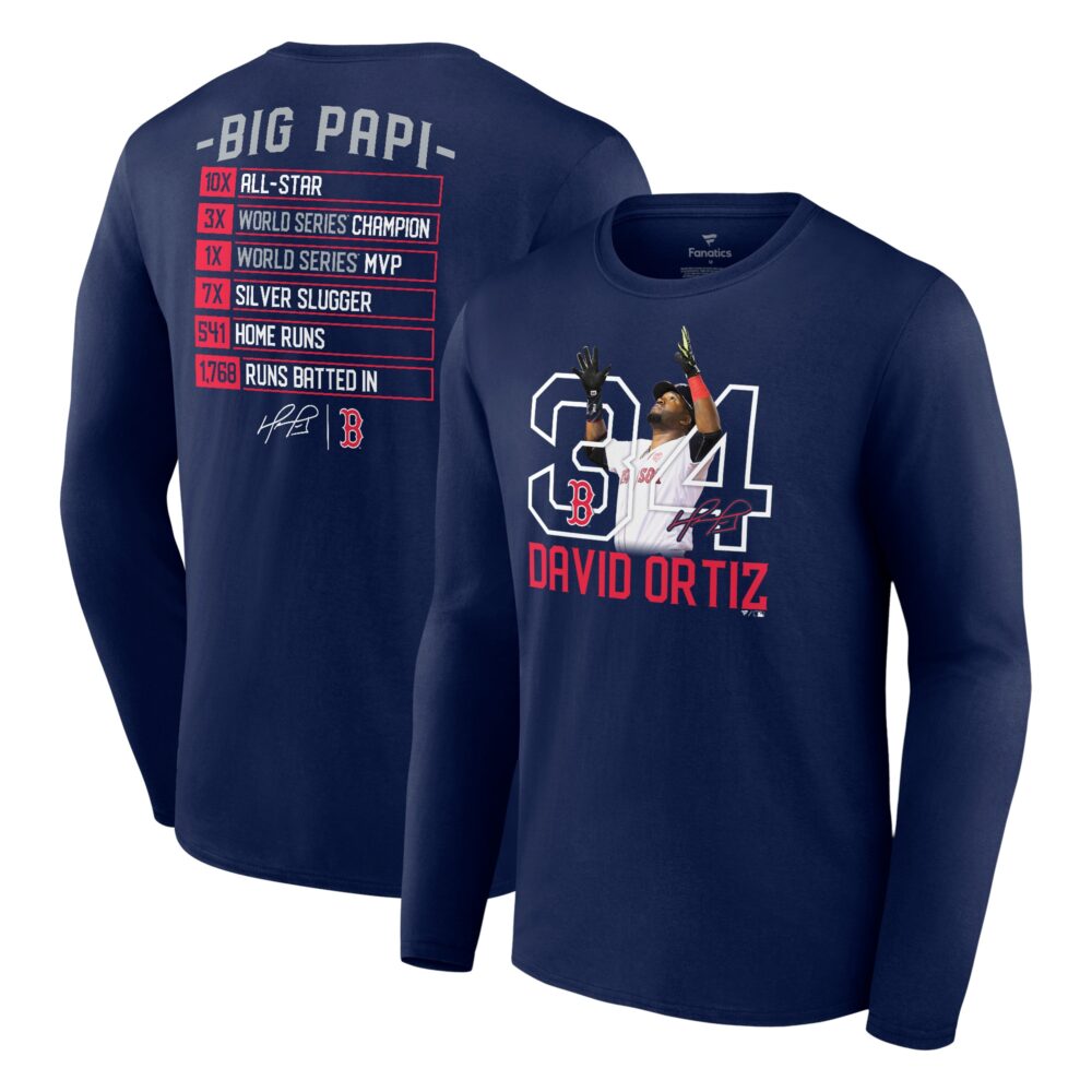 Men's Boston Red Sox David Ortiz  Branded Navy Stats Resume Long Sleeve T-Shirt
