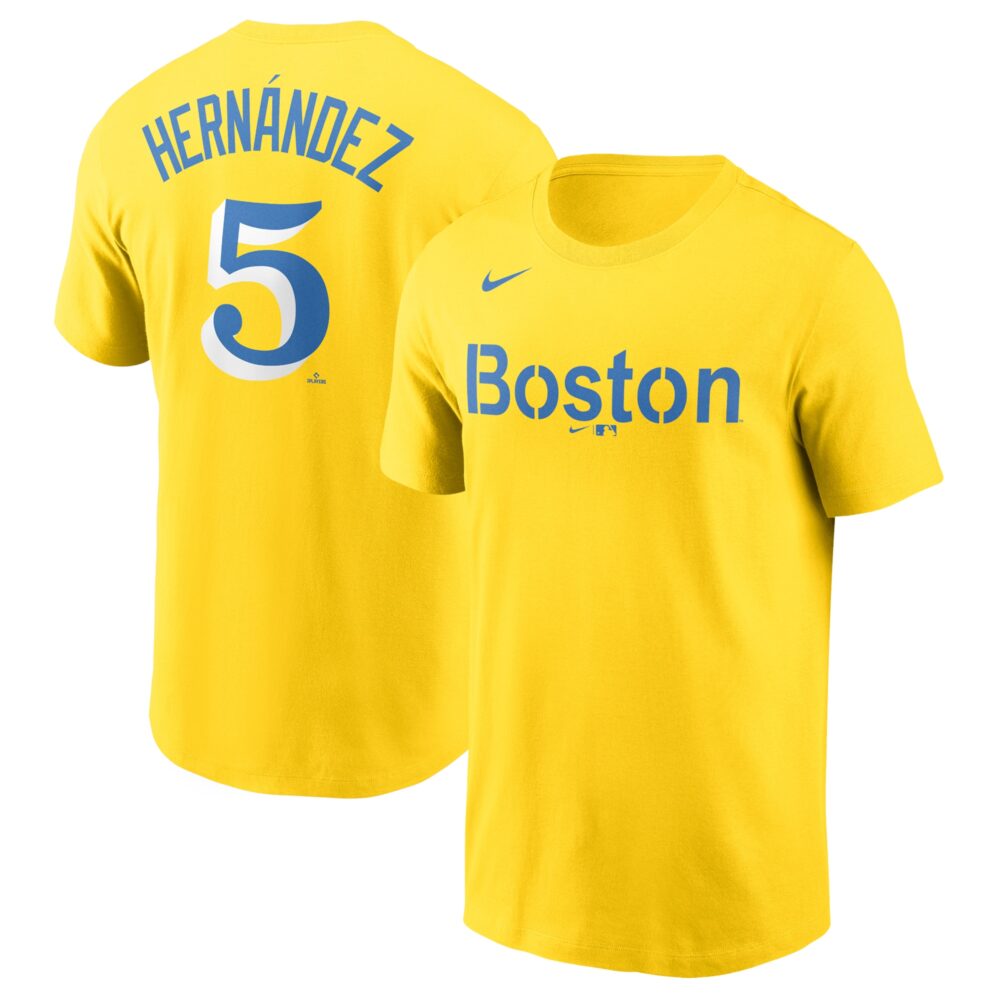Men's Boston Red Sox Enrique Hernandez Nike Gold City Connect Name & Number T-Shirt