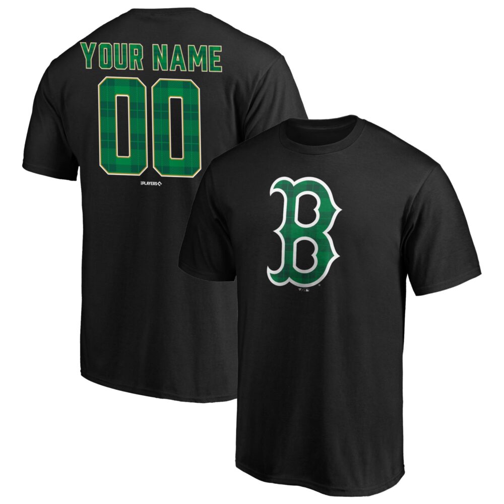 Men's Boston Red Sox  Branded Black Emerald Plaid Personalized Name & Number T-Shirt