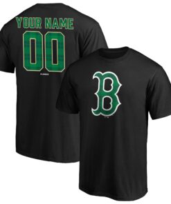Men's Boston Red Sox  Branded Black Emerald Plaid Personalized Name & Number T-Shirt