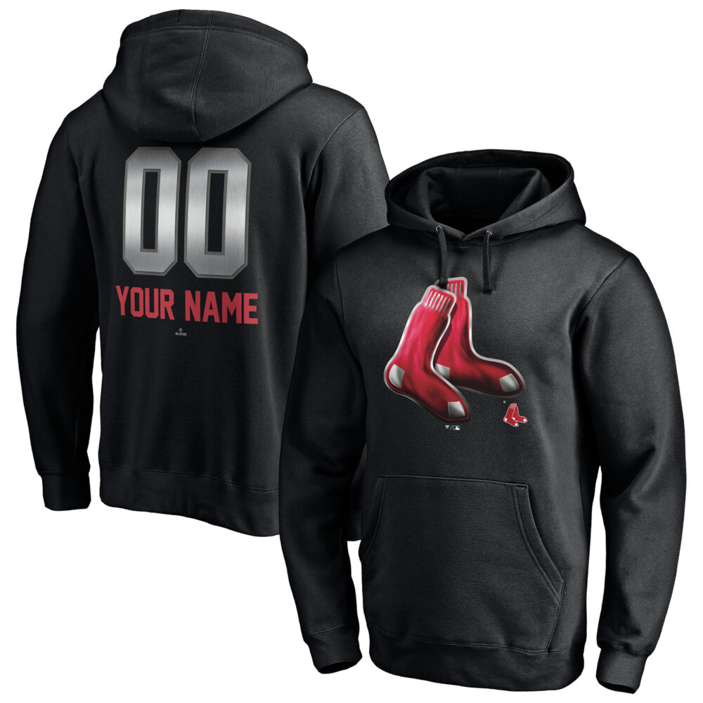 Men's Boston Red Sox  Branded Black Personalized Any Name & Number Midnight Mascot Pullover Hoodie