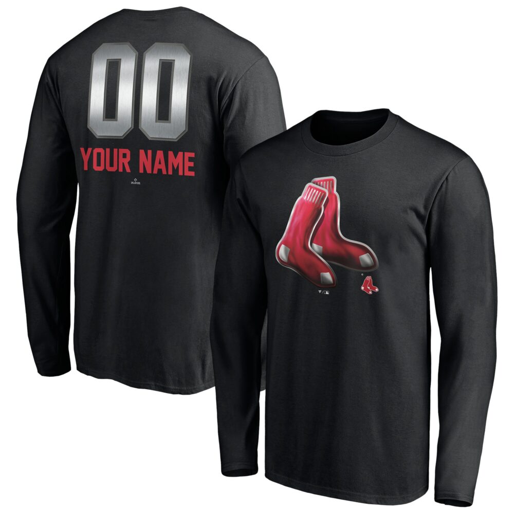Men's Boston Red Sox  Branded Black Personalized Midnight Mascot Long Sleeve T-Shirt