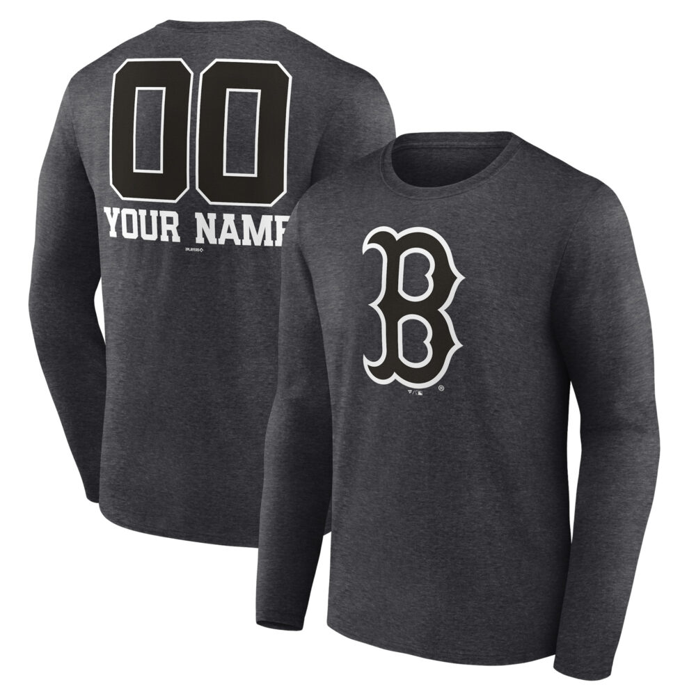 Men's Boston Red Sox  Branded Charcoal Personalized Monochrome Name & Number Long Sleeve T-Shirt