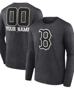 Men's Boston Red Sox  Branded Charcoal Personalized Monochrome Name & Number Long Sleeve T-Shirt