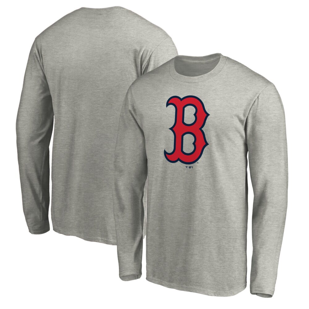 Men's Boston Red Sox  Branded Heather Gray Official Team Logo Long Sleeve T-Shirt
