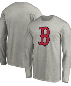 Men's Boston Red Sox  Branded Heather Gray Official Team Logo Long Sleeve T-Shirt