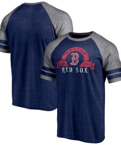 Men's Boston Red Sox  Branded Heather Navy Utility Two-Stripe Raglan Tri-Blend T-Shirt