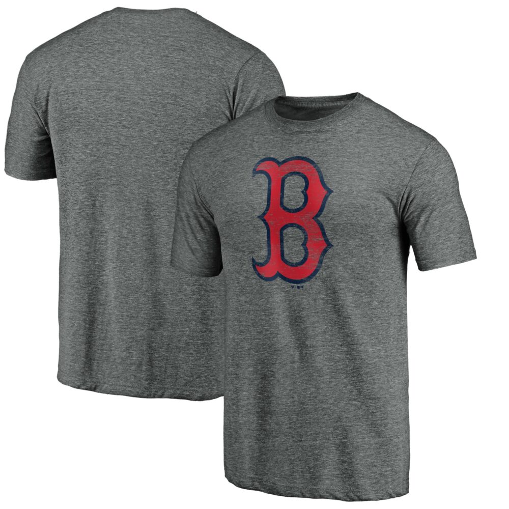 Men's Boston Red Sox  Branded Heathered Gray Weathered Official Logo Tri-Blend T-Shirt