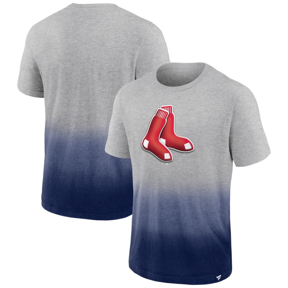 Men's Boston Red Sox  Branded Heathered Gray/Heathered Navy Iconic Team Ombre Dip-Dye T-Shirt